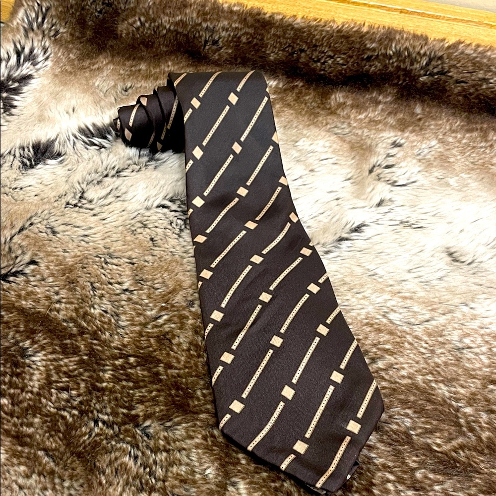 Vintage 80’s Givenchy Silk Brown and Tan Geometric Luxury Tie Executive Boss
